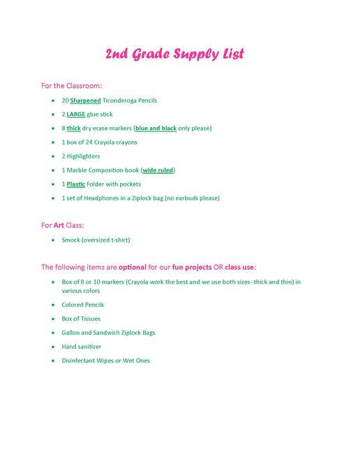 Supply List 2